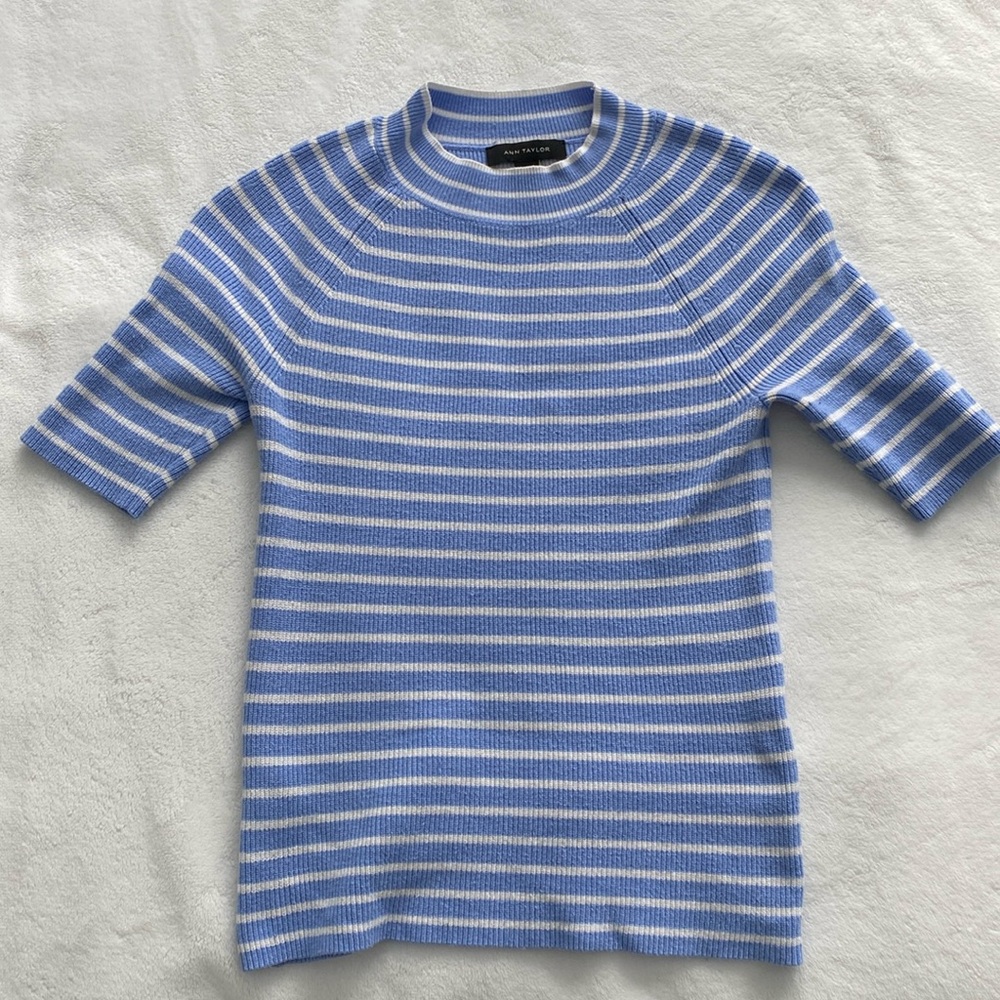 Ann Taylor Blue and White Striped Knit Top Size XS